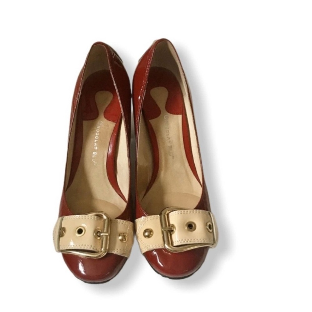 Chocolat Blu Patent Leather Buckled Heel Size 7